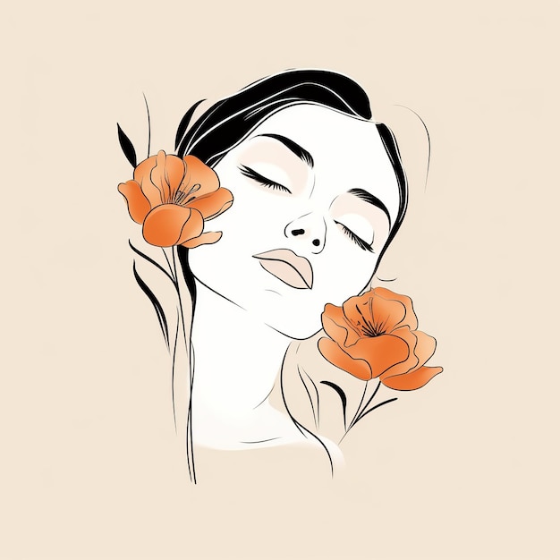 Volto di donna con fiori Surreal Line art ragazza floreale femminile PNG trasparente Generative Ai