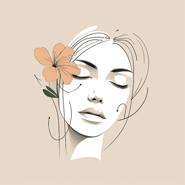 Volto di donna con fiori Surreal Line art ragazza floreale femminile PNG trasparente Generative Ai