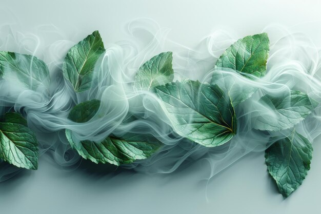 Vortice del vento con foglie di menta Un leggero effetto fresco per un tè a base di erbe biologiche Un modo per introdurre mentolo in detergenti rinfrescanti e altri prodotti Illustrazioni moderne