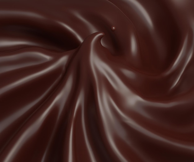 Vortice di spruzzi di cioccolato, rendering 3D, illustrazione 3D premium psd