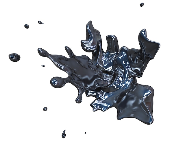 Vortice metallico e spruzzi di liquido per usi di design isolati su sfondo bianco in illustrazione 3d