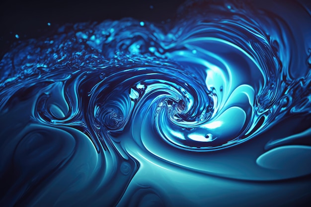 Vorticoso sfondo blu onda liquida astratta con riflessi di luce creati con ai generativa