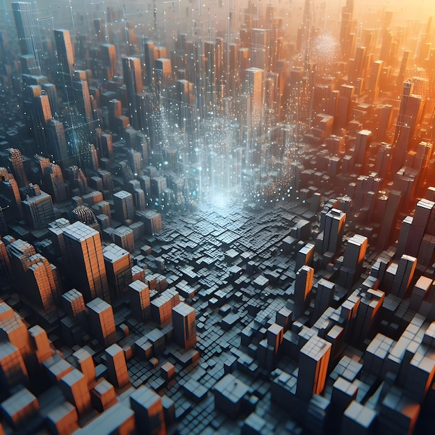 Voxel digitale: cubi artificiali, illustrazione astratta, 3D, pixel futuristico, rendering virtuale, Voxe digitale.