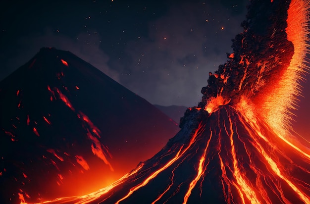 Vulcano in eruzione Grande potente esplosione dal vulcano IA generativa