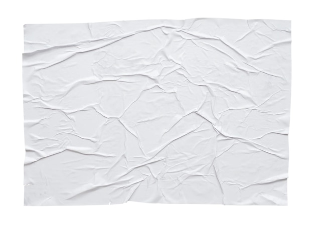 Vuoto bianco carta stropicciata e sgualcita adesivo o texture poster isolato su sfondo bianco