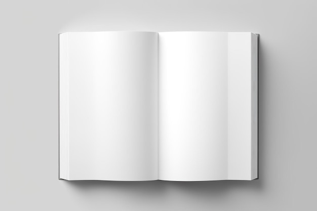 Vuoto libro aperto mockup vista dall'alto isolato su sfondo bianco IA generativa