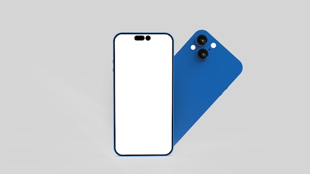 Vuoto telefono blu e bianco mock up, isolato