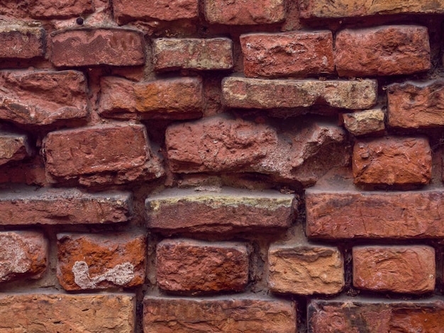 Vuoto Vintage Red Brick Wall Texture facciata dell'edificio con danni da graffio