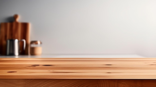 Vuoto vuoto spazio cucina in legno piano di lavoro parete bianca backgroundGenerative AI