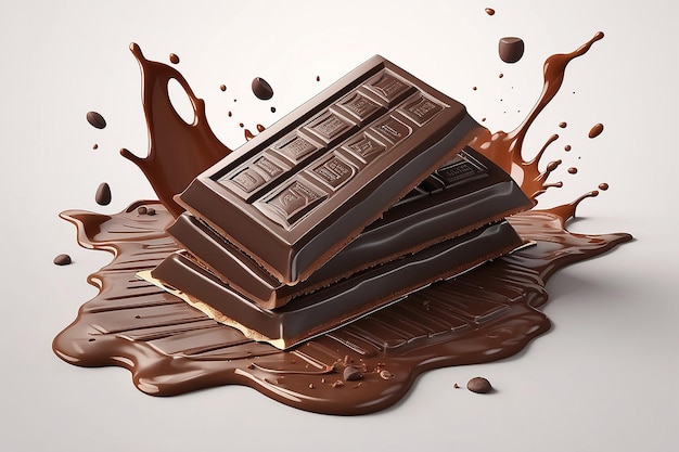 Wafer con pubblicità di cioccolato versato illustrazione 3D e imballaggio