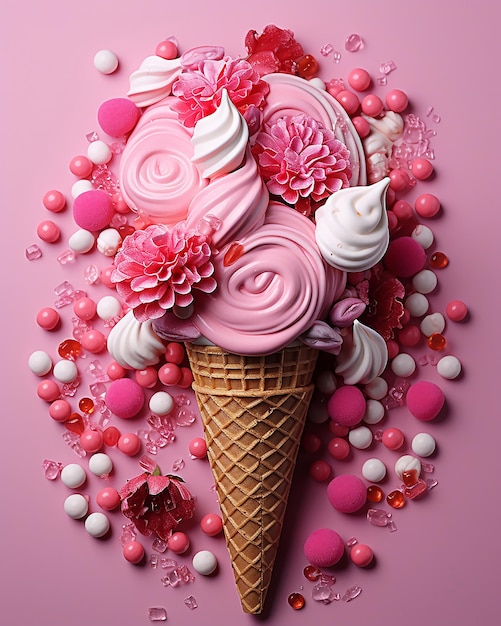 Wafer Cone rosa con caramelle