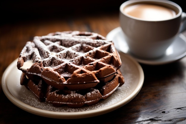 Waffle al cioccolato con una tazza di latte