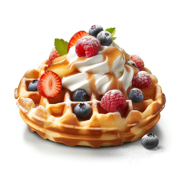 Waffle belga con panna montata e frutta