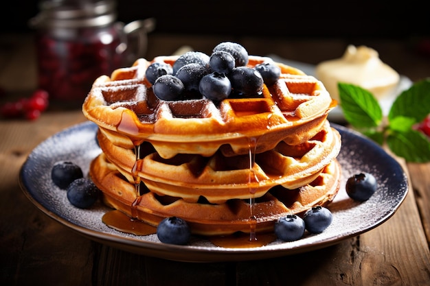 Waffle belga o americana Waffles colazione o dessert dolce pasto cibo spuntino sul tavolo