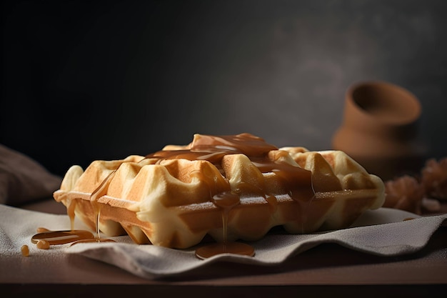 Waffle belgi con caramello Generative AI 1