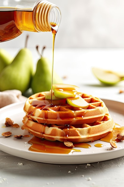 Waffle belgi fatti a mano con salsa al caramello