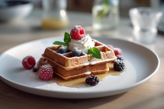 Waffle con gelato con intelligenza artificiale generata