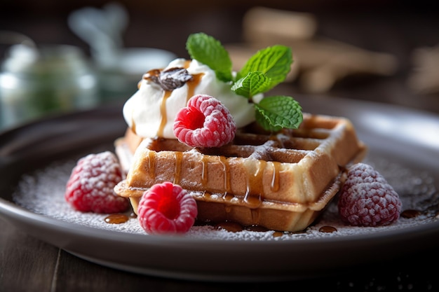 Waffle con gelato con intelligenza artificiale generata