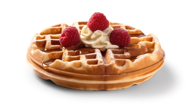 waffle con lamponi e crema su un piatto