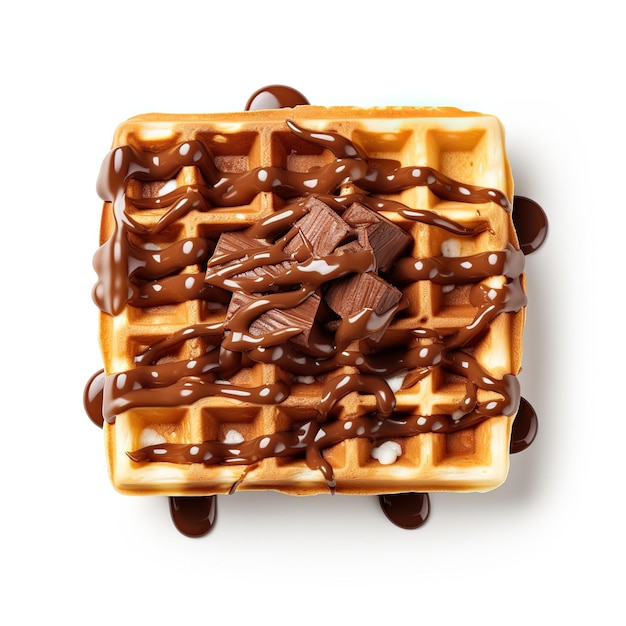 Waffle con salsa al cioccolato isolato su sfondo bianco