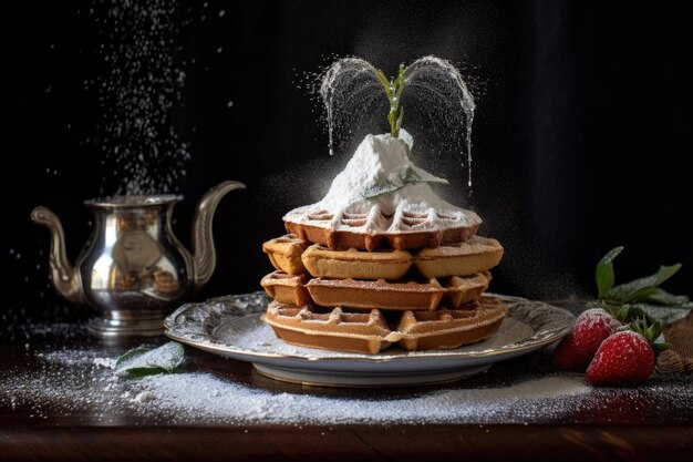 Waffle con zucchero in polvere creato con ai generativi