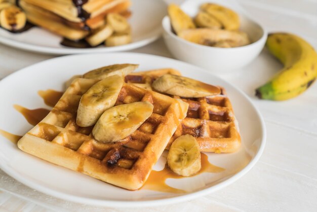 waffle di banana con caramello