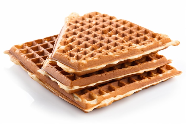 Waffle ricoperte di cioccolato su una tavola nera su sfondo bianco