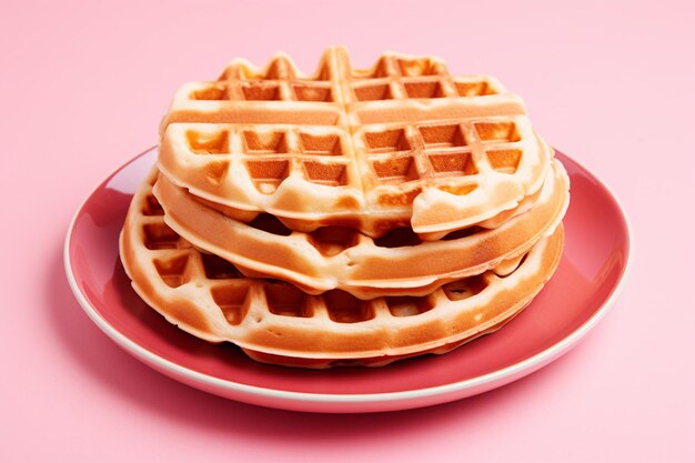 Waffle su piatto sullo sfondo rosa