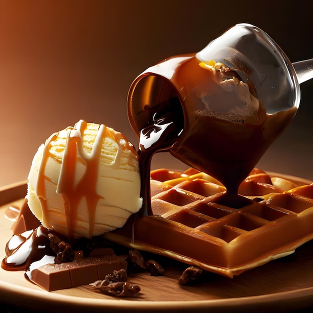 Waffle viennesi con gelato e caffè