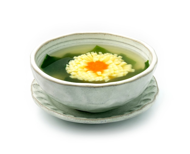 Wagame Miso Soup with Egg Tofu flower shape Style Wagame Seaweed