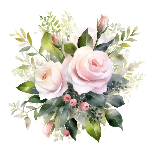 WaHand dipinge a acquerello rose da matrimonio su sfondo bianco