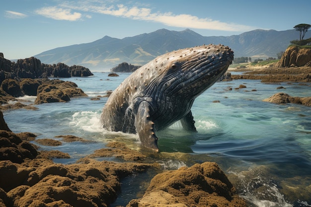 Walker Bay Overstrand balene sulla costa rocciosa IA generativa