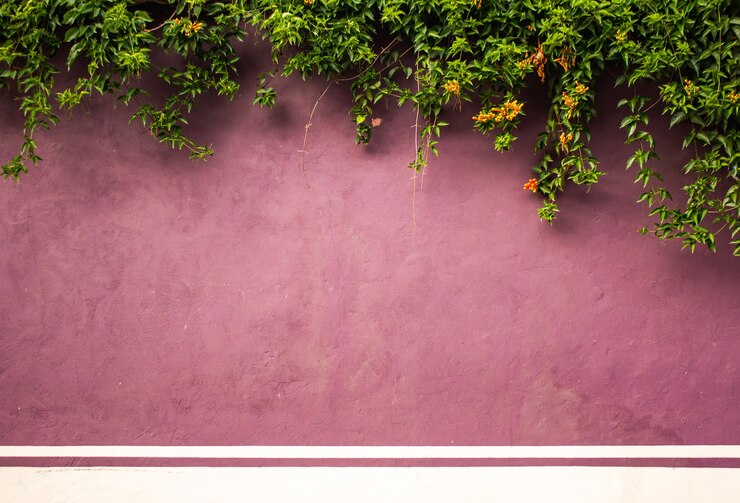Wall background with vinttage plants and flowers
