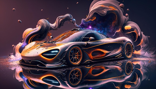 Wallpaper Car With Smoke e Galaxy Vibe Generato AI