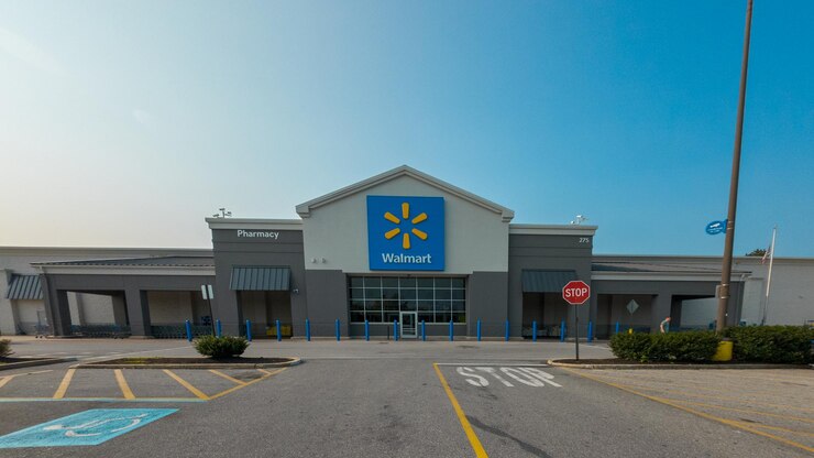 Walmart store with a blue sign on the front