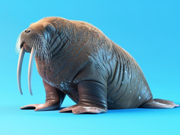 Walrus Walrus sulla vista laterale del ghiaccio concentrandosi sulle sue massicce zanne