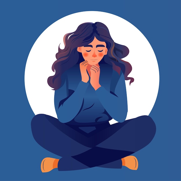Wanita depresi gadis sedih menderita penyakit psikologis konsep bulan kesadaran kesehatan mental kecemasan