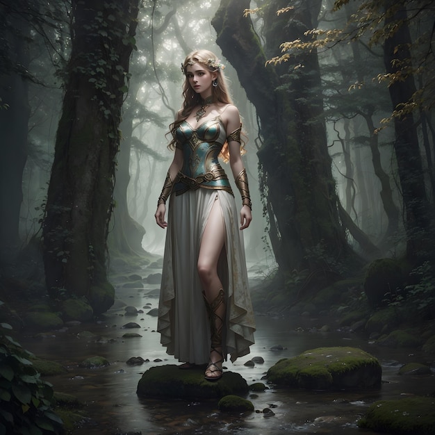 Warrior Woman con texture e luci realistiche create con l'IA generativa