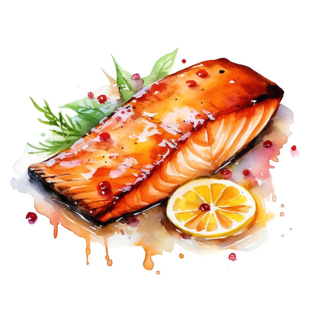 Watercolor Delight Grilled Salmon Un delizioso capolavoro con pennellate delicate e vibranti