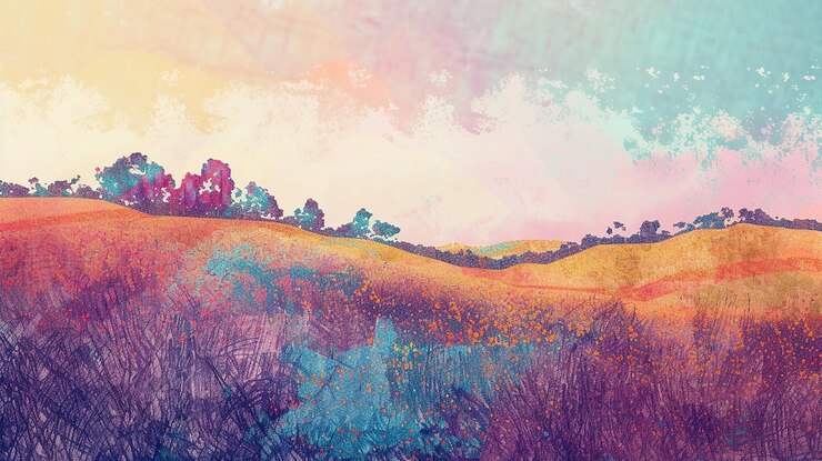watercolor painting of a landscape with a tree in the background