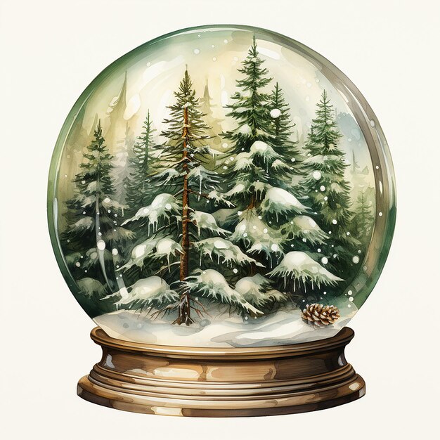 Watercolour_Illustration_of_a_Christmas_Snow_Globe_isola