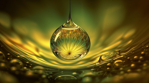 Waterdrop giallo chiaro natura sfondo fotografia Ai Generato