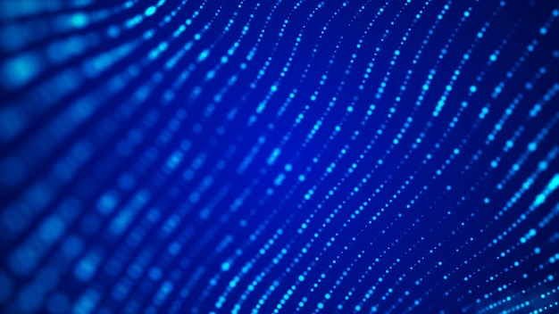 wave of particles futuristic blue dots background with a dynamic wave big data 3d rendering