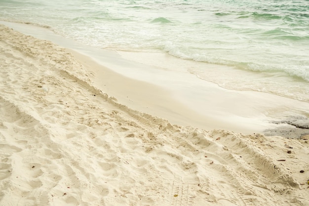 Wave on Sand Background at CoastBeautiful Texture Ondulata bianca Schiuma Blu Oceano sulla spiaggia CostaSabbia con mare Natura Acqua trasparente Seascape Island PhotographyVacanza Sfondo estivo tropicale