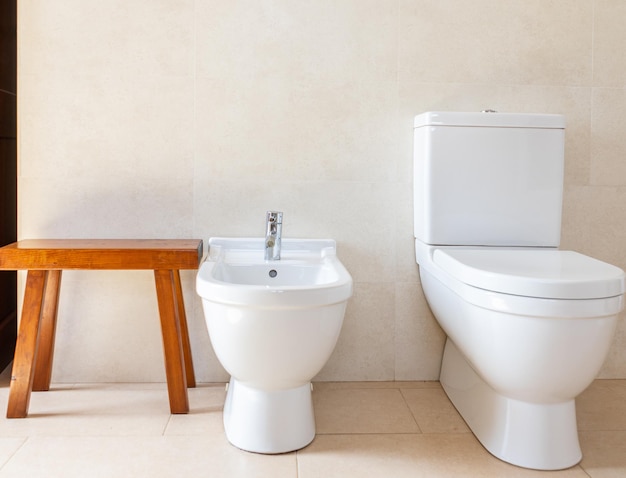 WC e bidet bianchi sul bagno moderno