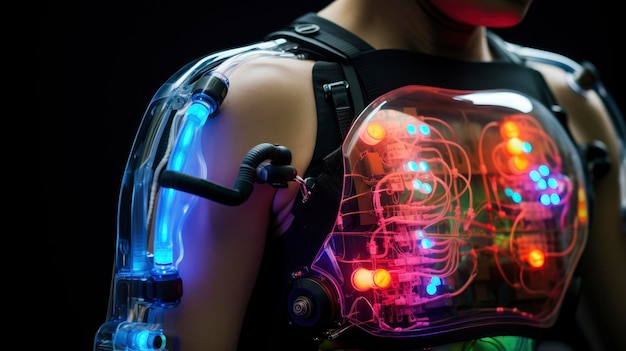 Wearables adattati al corpo tecnologia avanzata dispositivi innovativi personalizzati monitoraggio della salute gadget futuristici creati con tecnologia generativa AI