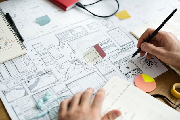 Web designer working sketch web template