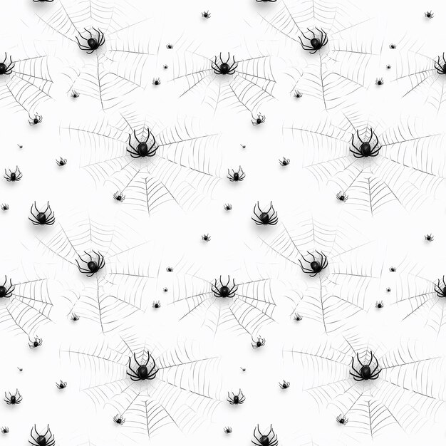 web spaventoso con ragni su sfondo bianco Modello senza cuciture