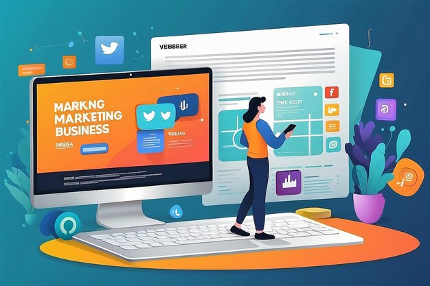 Webinar di marketing digitale per le aziende post-vettoriale sui social media illustrazione e testo