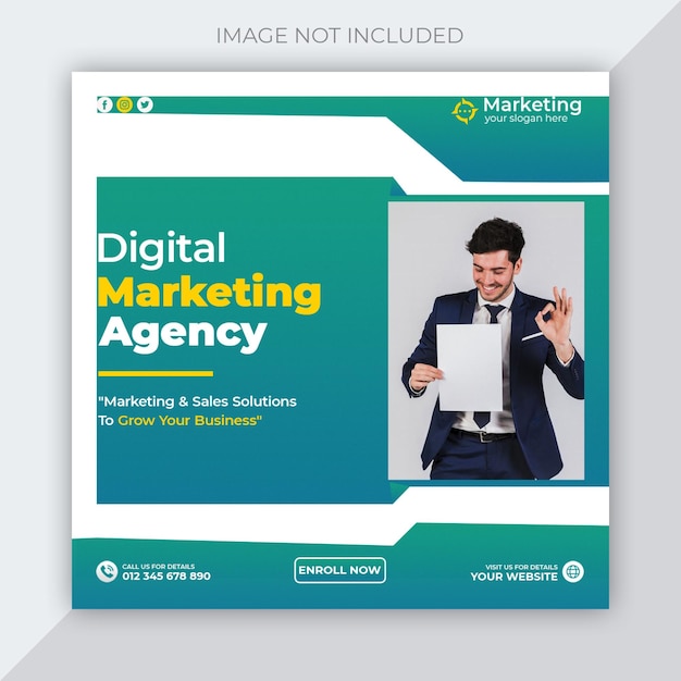 Webinar live di marketing digitale e modello di post sui social media aziendali